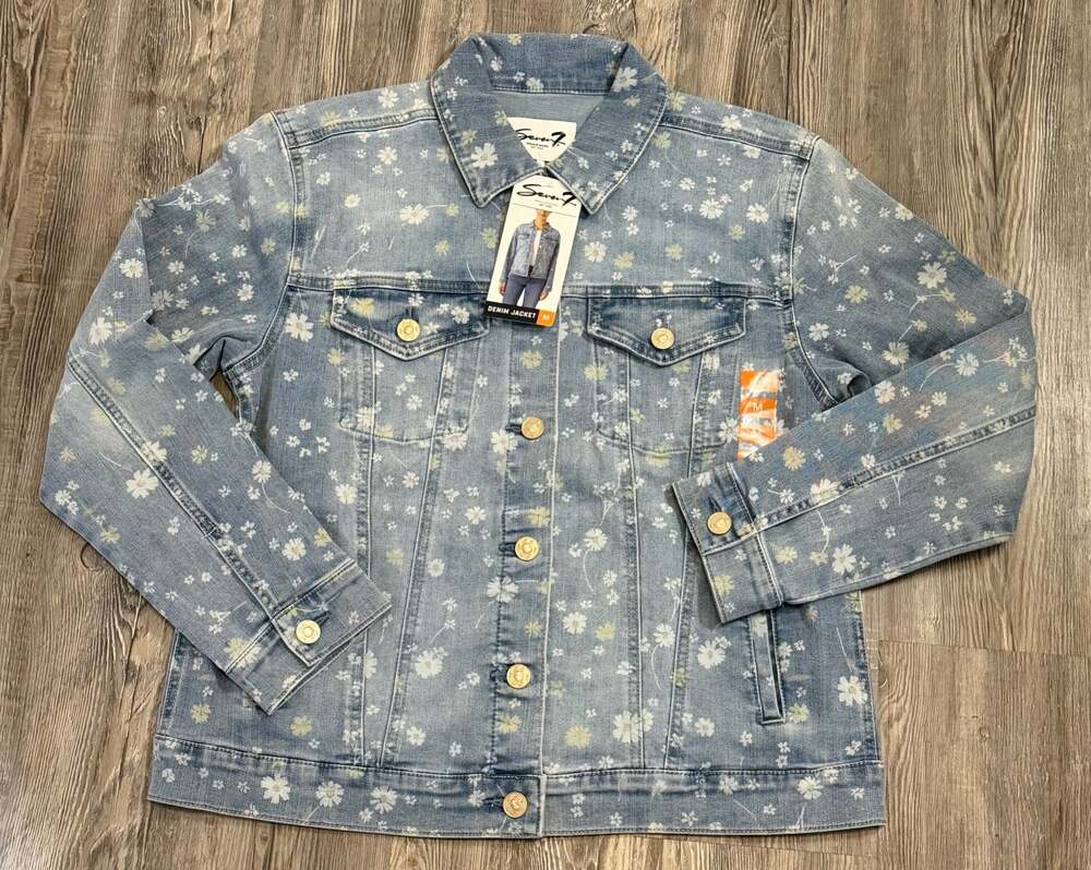 Seven 7 Premium Brand Floral Print Denim Trucker Jacket Size M